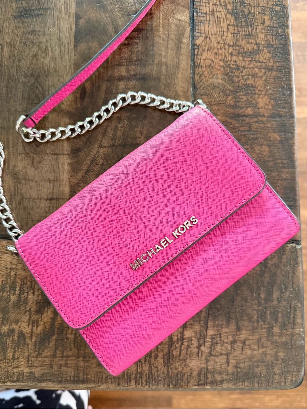 Michael Kors Fuchsia Leather Crossbody with Chain Strap